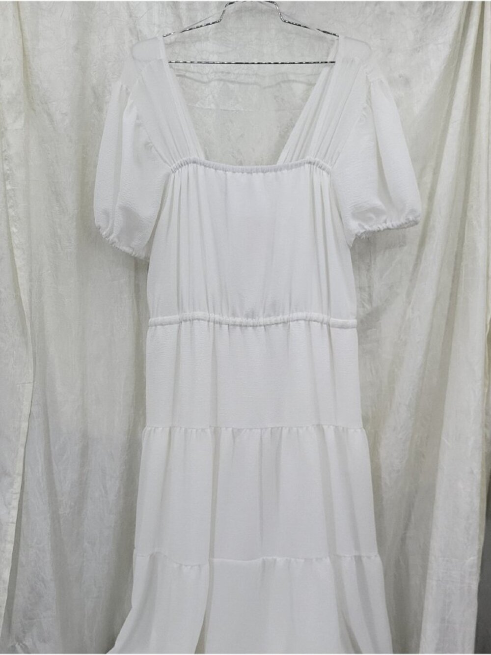 Dex Puff Sleeve  White Tiered Midi Dress Size XL